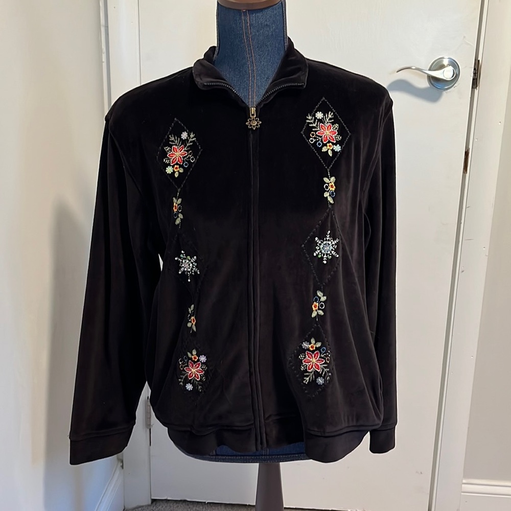 Alfred Dunner velour holiday zip front jacket size 6 petite